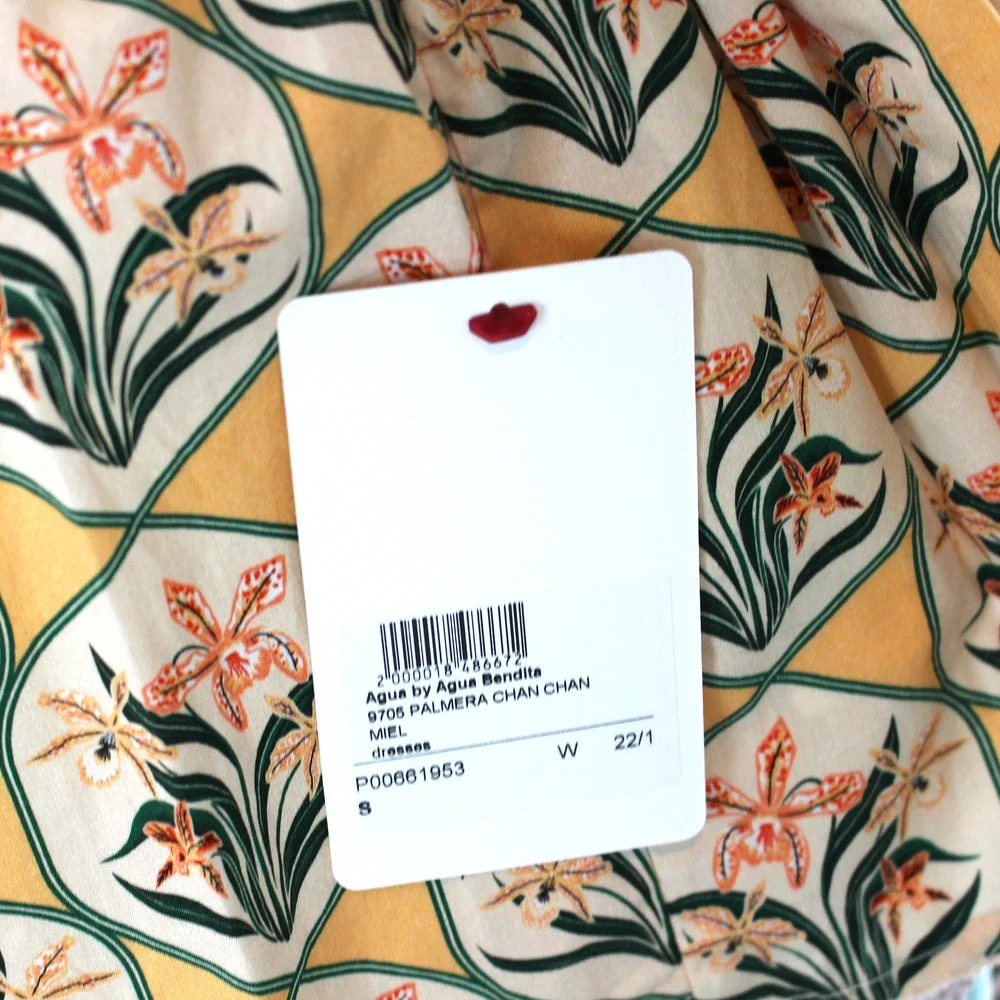 AGUA Bendita Palmera Chan Chan Miel Pink Floral Dress S NEW Short Sleeve Midi - Picture 8 of 8